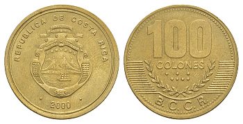 Коста-Рика 100 колонов 2000 KM 240 алюминиевая бронза UNC 4642-947