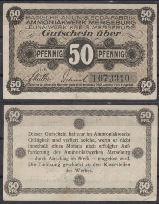 Мерзебург 50 пфеннигов 1917 Tieste 4505.05.05 бумага UNC (пресс) 8612-1-2-2