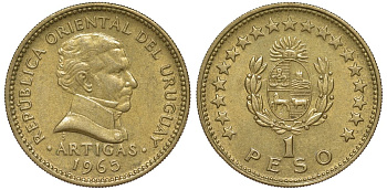 Уругвай 1 песо 1965 KM 46 алюминиевая бронза 36-441