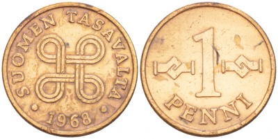 Финляндия 1 пенни 1968 KM 44 медь 4547-1026
