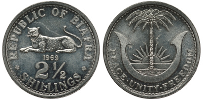 Биафра 2 1/2 шиллинга 1969 независимая республика KM 3 алюминий UNC 11-264-64