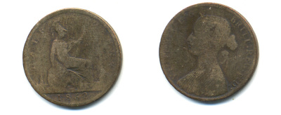 Великобритания 1/2 пенни 1862 Виктория (1837-1901) KM 748.2, Spink 3956 бронза 83-441