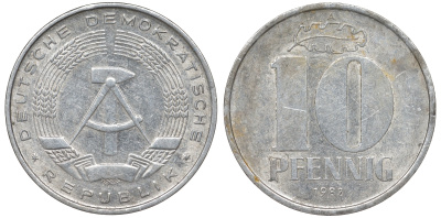 ГДР 10 ПФЕННИГОВ 1982 А KM 10 алюминий 62-853