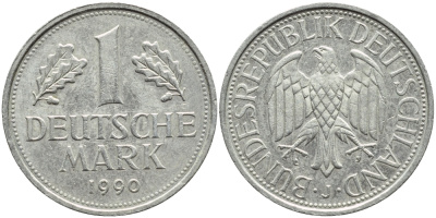 ФРГ 1 марка 1990 J КМ 110 J.385 медно-никель 85-414