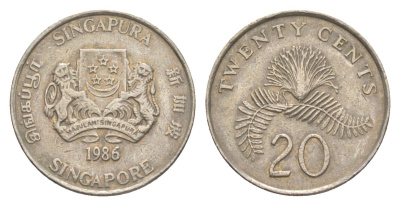 Сингапур 20 центов 1986 KM 52 медно-никель 4632-147