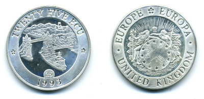 Великобритания 25 экю 1993 река темза серебро UNC 7-5-44-14