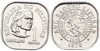 Филиппины 1 сентимо 1978 вождь острова Мактан Лапу-Лапу KM 205 алюминий  UNC  220-1138