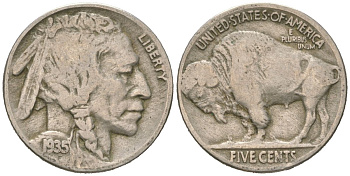 США 5 центов 1935 индеец, бизон KM 134 медно-никель 4614-1166