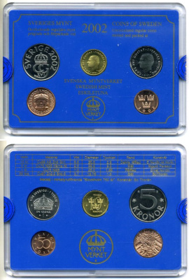 Швеция набор из 4 монет + медаль 2002 в пластике KM MS 109 UNC 4-4-1-35