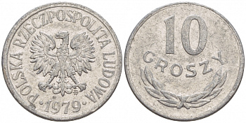 ПОЛЬША 10 ГРОШЕЙ 1979 MW KM АА47 алюминий 4549-764