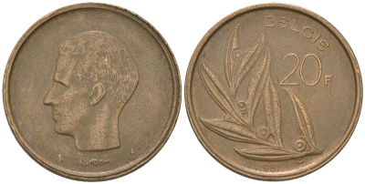 Бельгия 20 франков 1981 BELGIE, Бодуэн I (1951-1993) KM 160 никель бронза 4561-1016