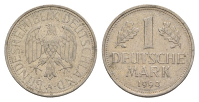 ФРГ 1 марка 1990 A KM 110, J. 385 медно-никель 4628-747