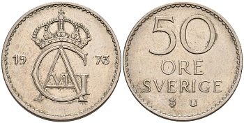 Швеция 50 эре 1973 U, Густав VI Адольф (1950-1973) KM 837 медно-никель 4571-614