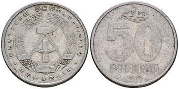 ГДР 50 пфеннигов 1958 A KM 12.1 алюминий 4601-612