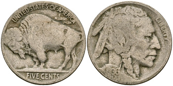 США 5 центов 1936 D, индеец, бизон KM 134 медно-никель 4529-817