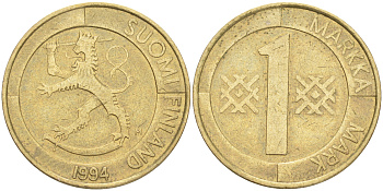 ФИНЛЯНДИЯ 1 МАРКА 1994 M KM 76 алюминиевая бронза 4556-536