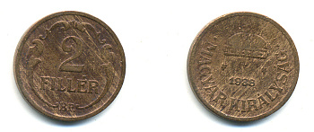 Венгрия 2 филлера 1938 ВР KM 506 бронза 83-1254