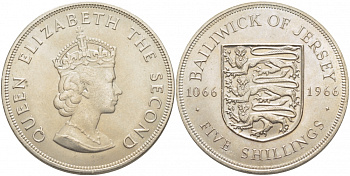 Джерси 5 шиллингов 1966 900 лет Нормандскому завоеванию KM 28 медно-никель UNC 118-523