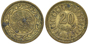 Тунис 20 миллимов 1960 АН1380, республика KM 307 латунь 4163-957