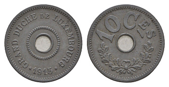 Люксембург 10 сантимов 1915 год-тип, Мария Аделаида (1912-1919), Германская оккупация KM 28 цинк 4655-243