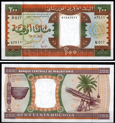 Мавритания 200 угуйя 2002 чаша, каноэ Pick 5 j  бумага  UNC (пресс) 448-104-3