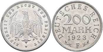 Германия 200 марок 1923 F KM 35, J. 304, Weege 22 алюминий 4584-533