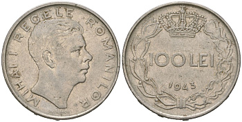 Румыния 100 леев 1943 Михай I (1940-1947) KM 64 сталь плакированная никелем 94-1147