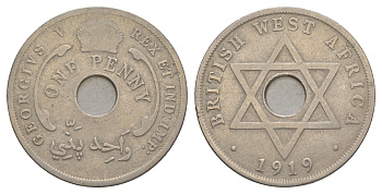 Британская Западная Африка 1 пенни 1920 KN, Георг V (1910-1936) KM 9 медно-никель 4634-831