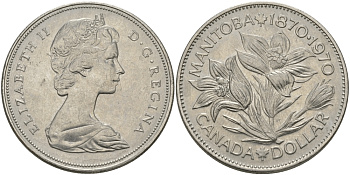 Канада 1 доллар 1970 100 лет со дня присоединения провинции Манитоба (1870-1970) KM 78 никель UNC 97-246