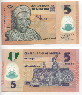 Нигерия 5 найра 2009 Абубакар Тафава Балева, барабанщики, 6 цифр в номере Pick 38 a пластик UNC (пресс) 6300-39-3-1