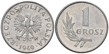 Польша 1 грош 1949 KM 39 алюминий 4189-453