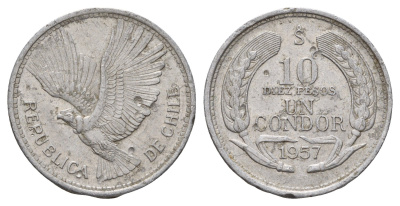 Чили 10 песо 1957 KM 181 алюминий 4634-221
