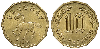 Уругвай 10 сентесимо 1978 KM 66 алюминиевая бронза 4164-768