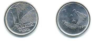 Бразилия 1 крузейро 1990 KM 617 нержавеющая сталь aUNC 93-743