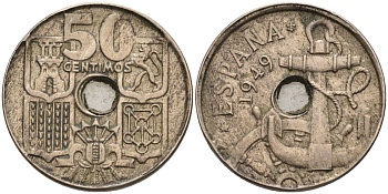 Испания 50 сентимо 1949 (52) Франсиско Франко KM 777 медно-никель 4116-1055