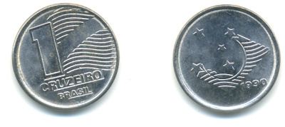 Бразилия 1 крузейро 1990 KM 617 нержавеющая сталь aUNC 93-743