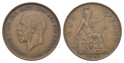 Великобритания 1 пенни 1930 Георг V (1910-1936) KM 838, Spink 4055 бронза 4661-731