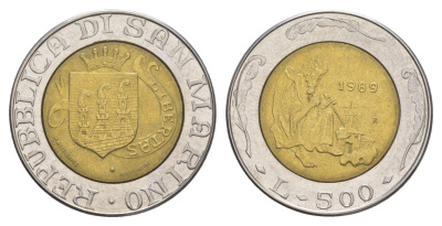 Сан-Марино 500 лир 1989 Шестнадцать веков истории KM 239 биметалл UNC 4648-342