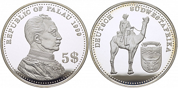 Палау 5 долларов 1999 немецкие колонии, Юго-Западная Африка KM 23 серебро PROOF 1077-9-62