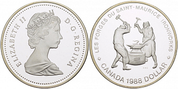 Канада 1 доллар 1988 250 лет кузницам Сен-Мориса, Елизавета II (1952-) KM 161 серебро PROOF 04-313-34