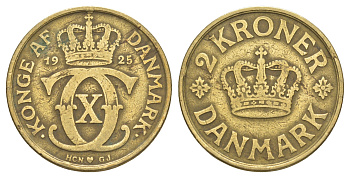 Дания 2 кроны 1925 HCN, Кристиан X (1912-1947) KM 825 алюминиевая бронза 4634-521