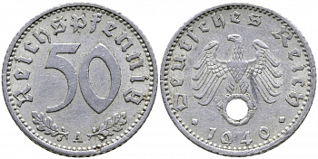 ГЕРМАНИЯ 50 РЕЙХСПФЕННИГОВ 1940 A KM 96, J 372 алюминий 4525-1212