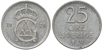 Швеция 25 эре 1973 Густав VI Адольф (1950-1973) KM 836 медно-никель 4596-343