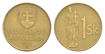 Словакия 1 крона 1993 KM 12 сталь плакированная бронзой 4627-1168