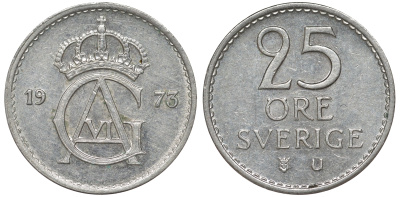 Швеция 25 эре 1973 Густав VI Адольф (1950-1973) KM 836 медно-никель 4596-343