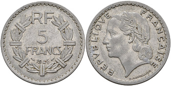 Франция 5 франков 1946 KM 888b.1, Le Franc 339.3 алюминий 4144-431