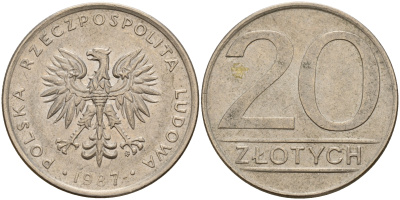 Польша 20 злотых 1987 MW KM 153.1 медно-никель    4161-1141