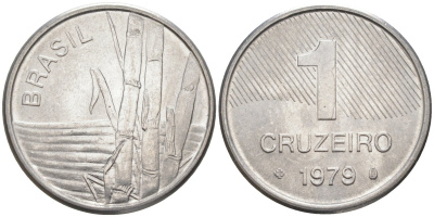 Бразилия 1 крузейро 1979 сахарный тростник KM 590 нержавеющая сталь 213-154