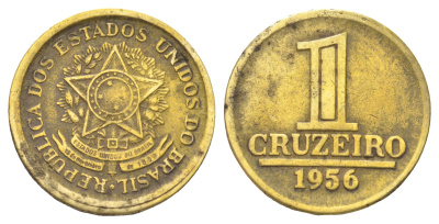 Бразилия 1 крузейро 1956 KM 567 алюминиевая бронза 4668-1066