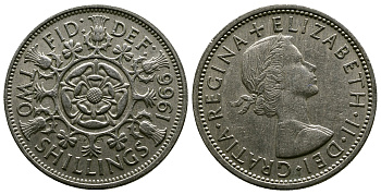 Великобритания 2 шиллинга (флорин) 1966 Елизавета II (1952-2022) KM 906, Spink 4146 медно-никель 4382-631
